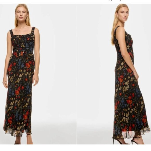 Polo Ralph Lauren Dress Floral Corset Chiffon Maxi Black Size 12 *READ FLAW* - Picture 1 of 8